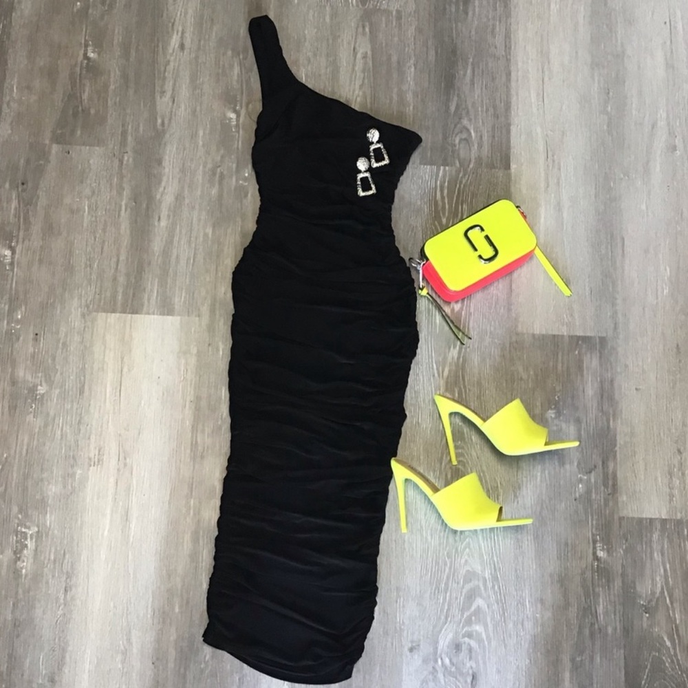 Black slinky double lined dress (S)